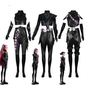 Adults Women Huntrix Kpop Demon Hunters Mira Rumi Zoey Cosplay Costume Cool Black Leather Outfit Set for Party Performance Stage