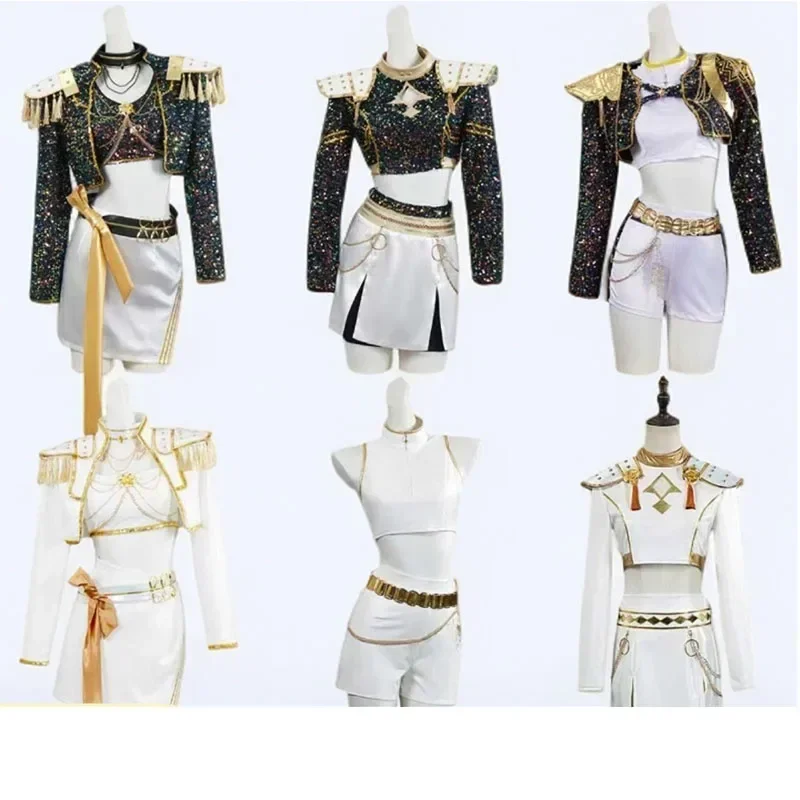 KPop Demon Hunters Kids Rumi Zoey Mira Cosplay glitter Costume White Uniform Set Huntrix Outfit For Girls Halloween Role Play - Image 2