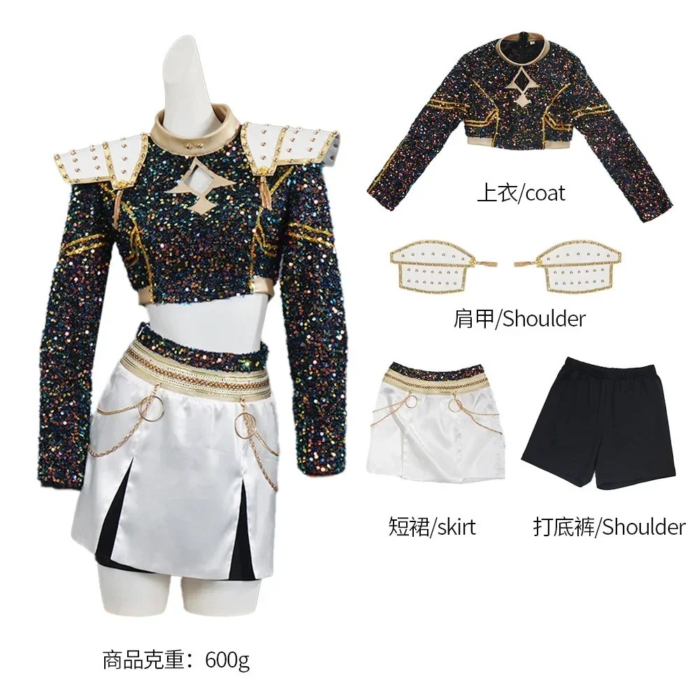 KPop Demon Hunters Kids Rumi Zoey Mira Cosplay glitter Costume White Uniform Set Huntrix Outfit For Girls Halloween Role Play